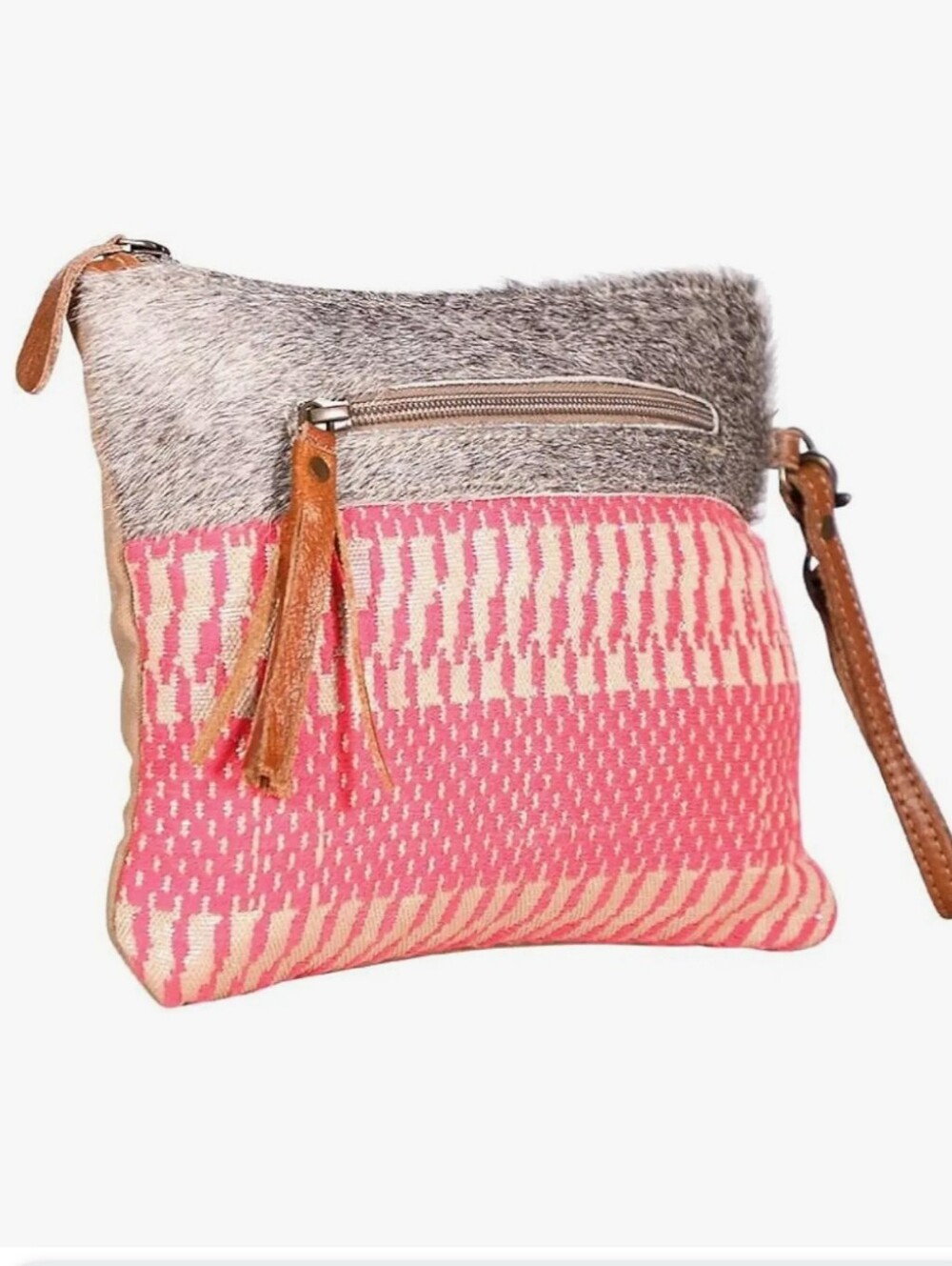 Myra Bag Cowhide Hair-on-Hide Aztec Kilim Canvas Wristlet Clutch Pouch Western